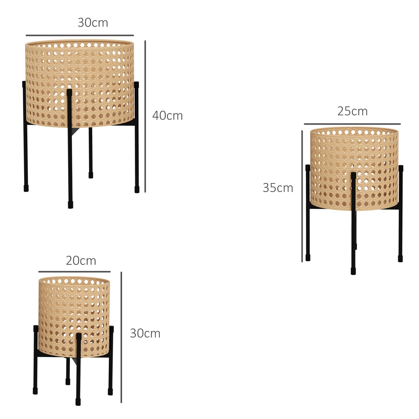 Gold Rattan-Look Plant Stand Set, indoor/outdoor, 3-piece