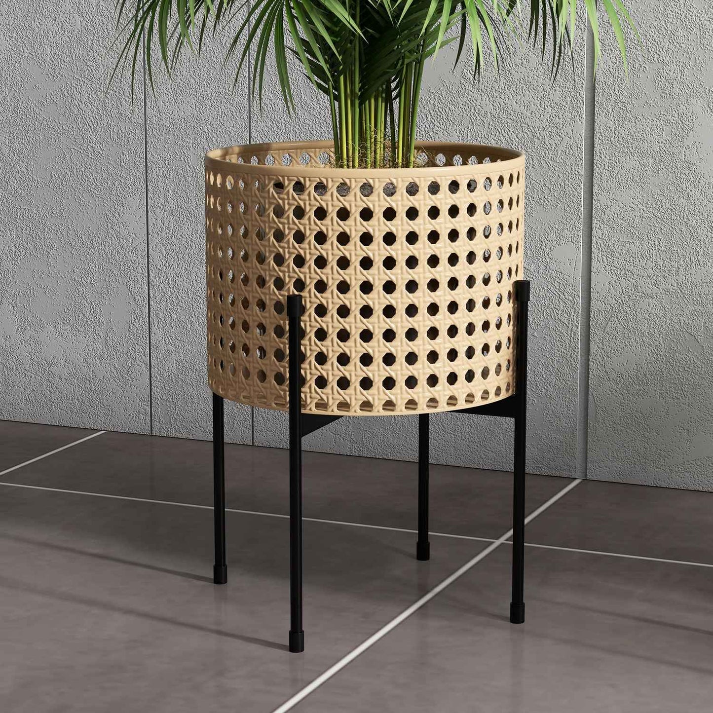 Gold Rattan-Look Plant Stand Set, indoor/outdoor, 3-piece