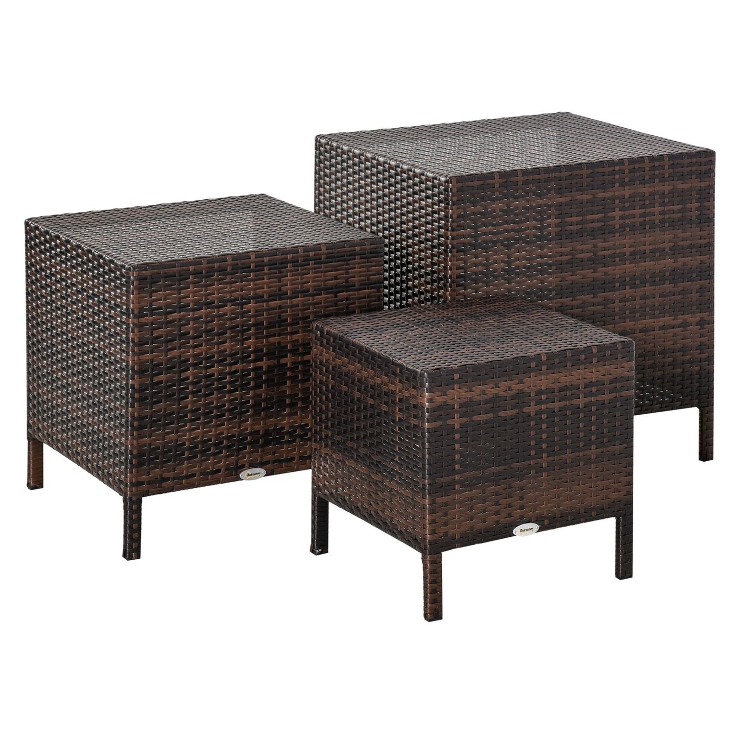Polyrattan Set of 3 brown coffee tables, different sizes