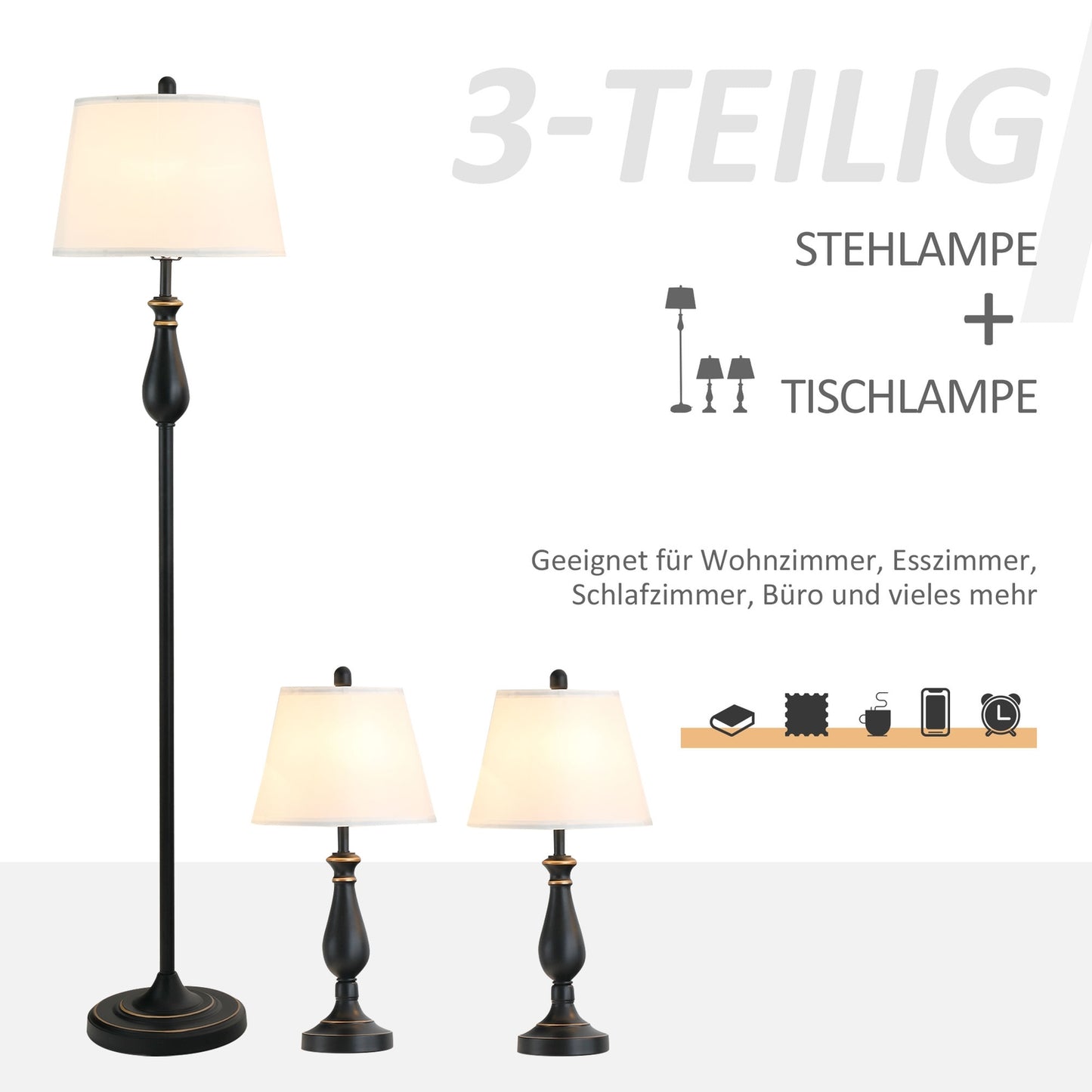 Vintage table and floor lamp set, metal base, E27 bulbs