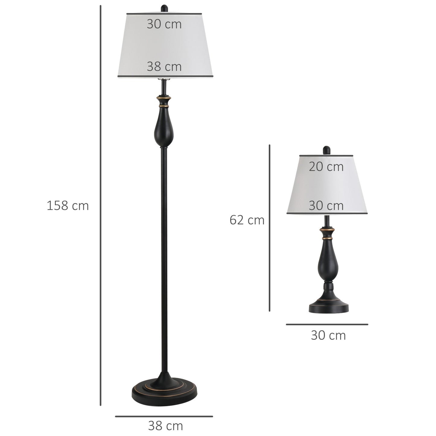 Vintage table and floor lamp set, metal base, E27 bulbs