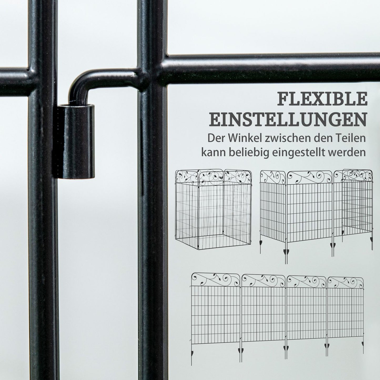 Decorative garden fence in black metal, 3.52 x 1.1 m, 4-pack