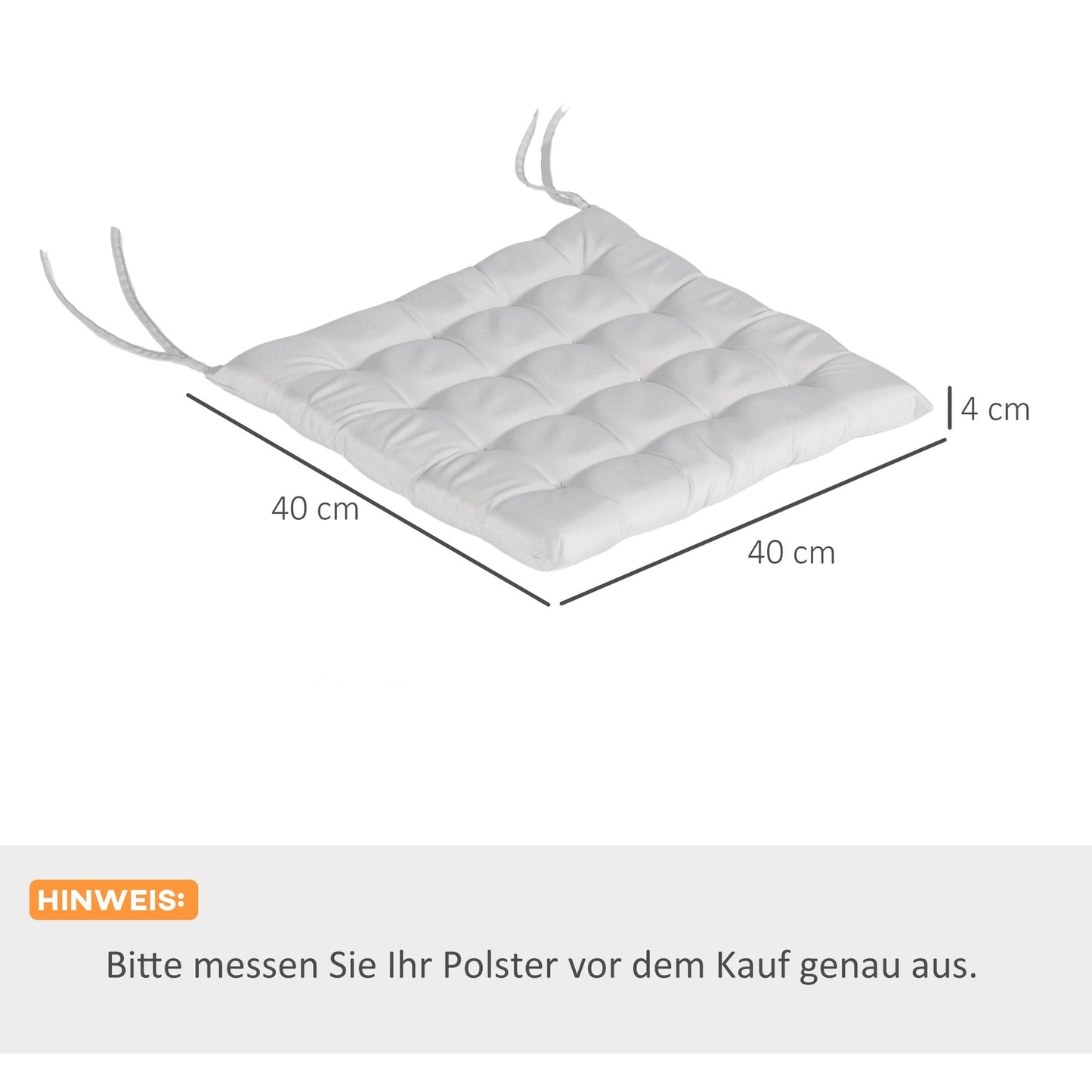 Light gray seat cushions with ties - Set of 6, 40x40 cm