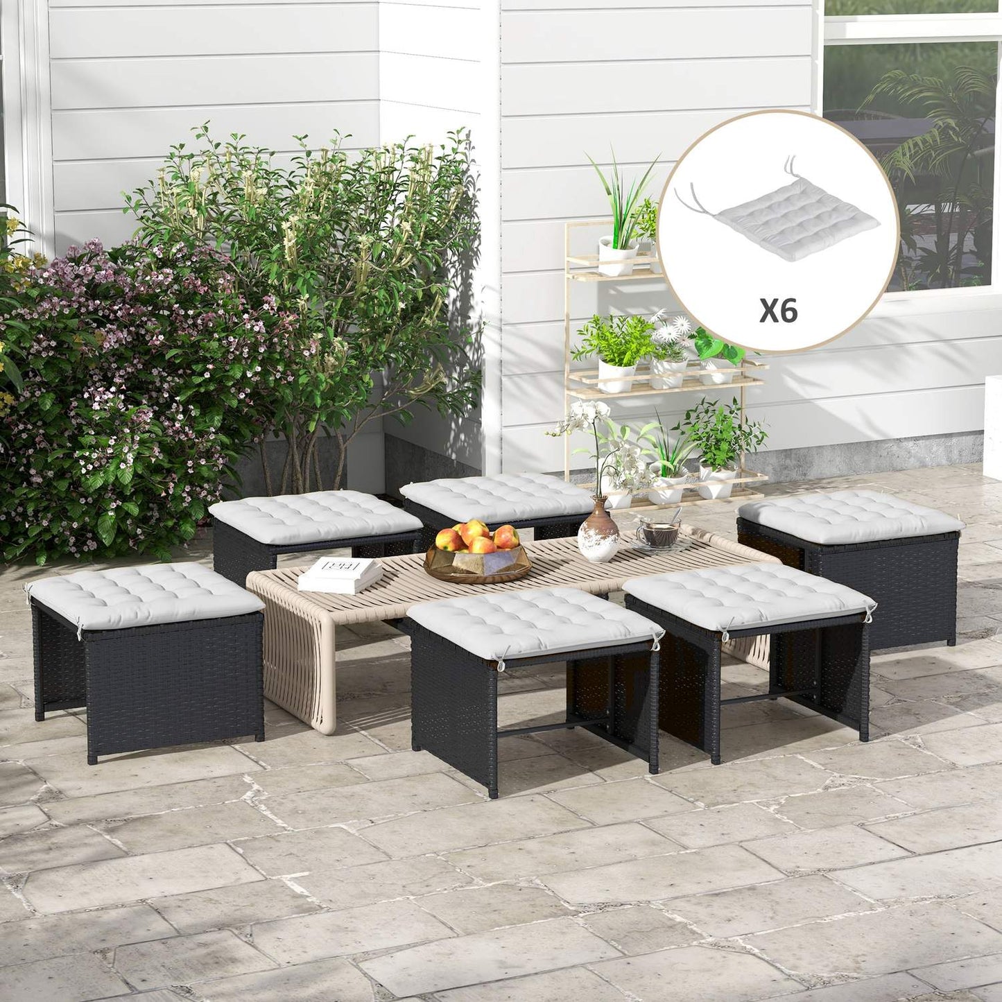 Light gray seat cushions with ties - Set of 6, 40x40 cm