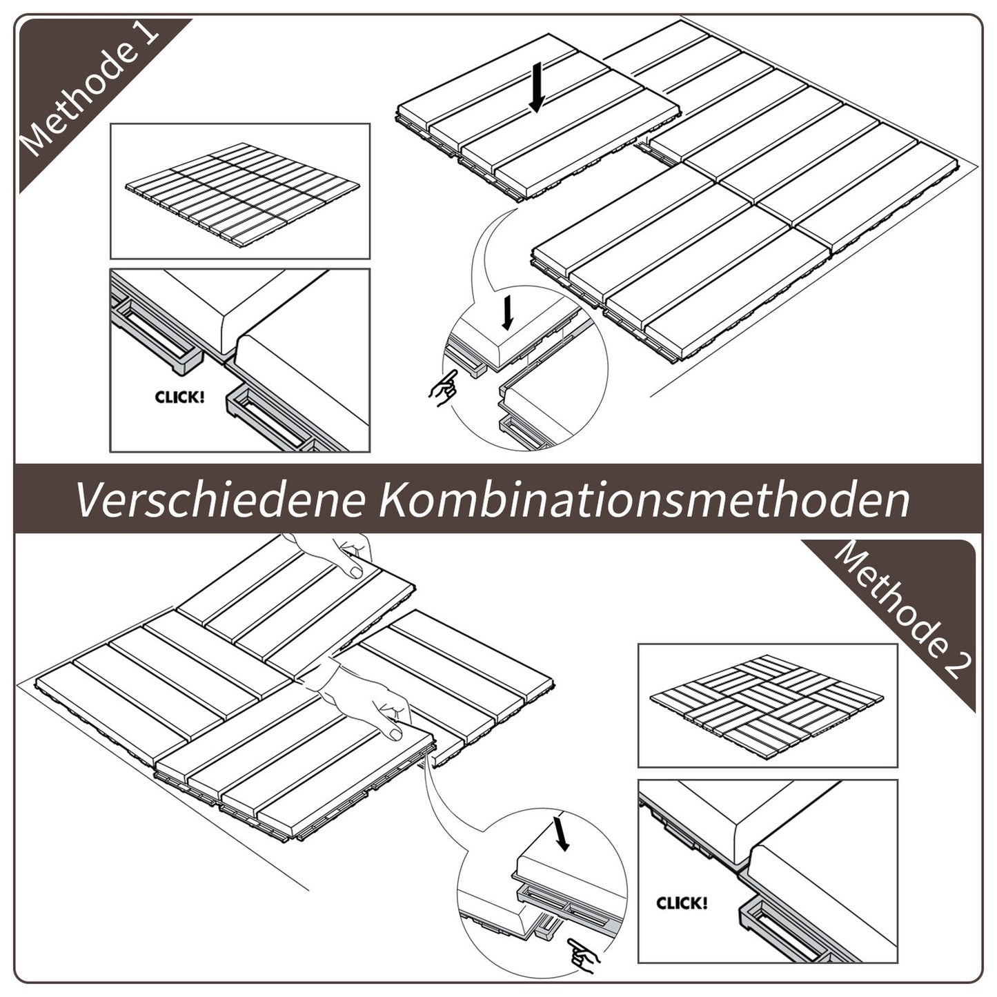 Garden terrace Click Floor tiles, Set of 9, 30x30 cm Brown