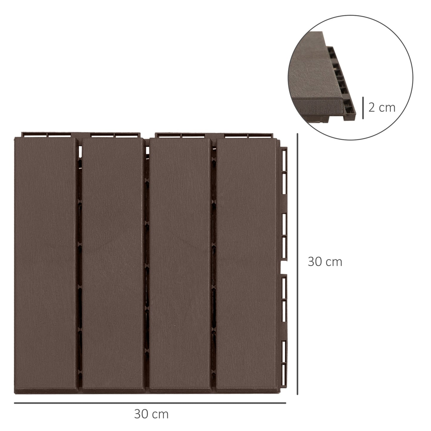 Garden terrace Click Floor tiles, Set of 9, 30x30 cm Brown