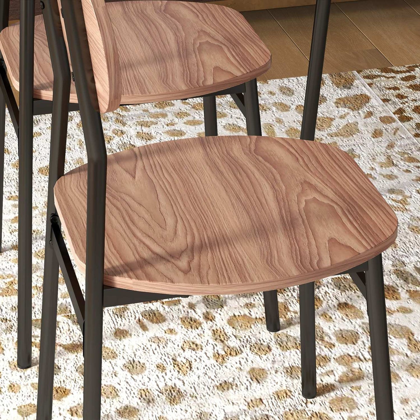 Dining table set with 4 chairs, teak and steel, modern design