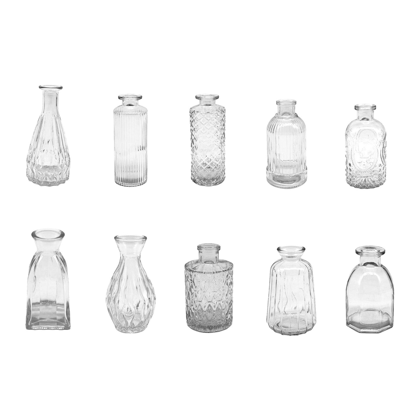 Set of 10 Textured Glass Decorative Vases