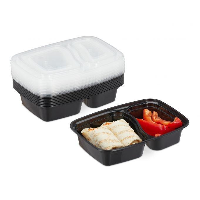 Set of 10 mealprep boxes, 2 compartments