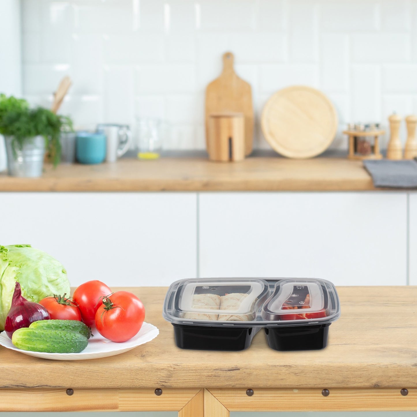 Set of 10 mealprep boxes, 2 compartments