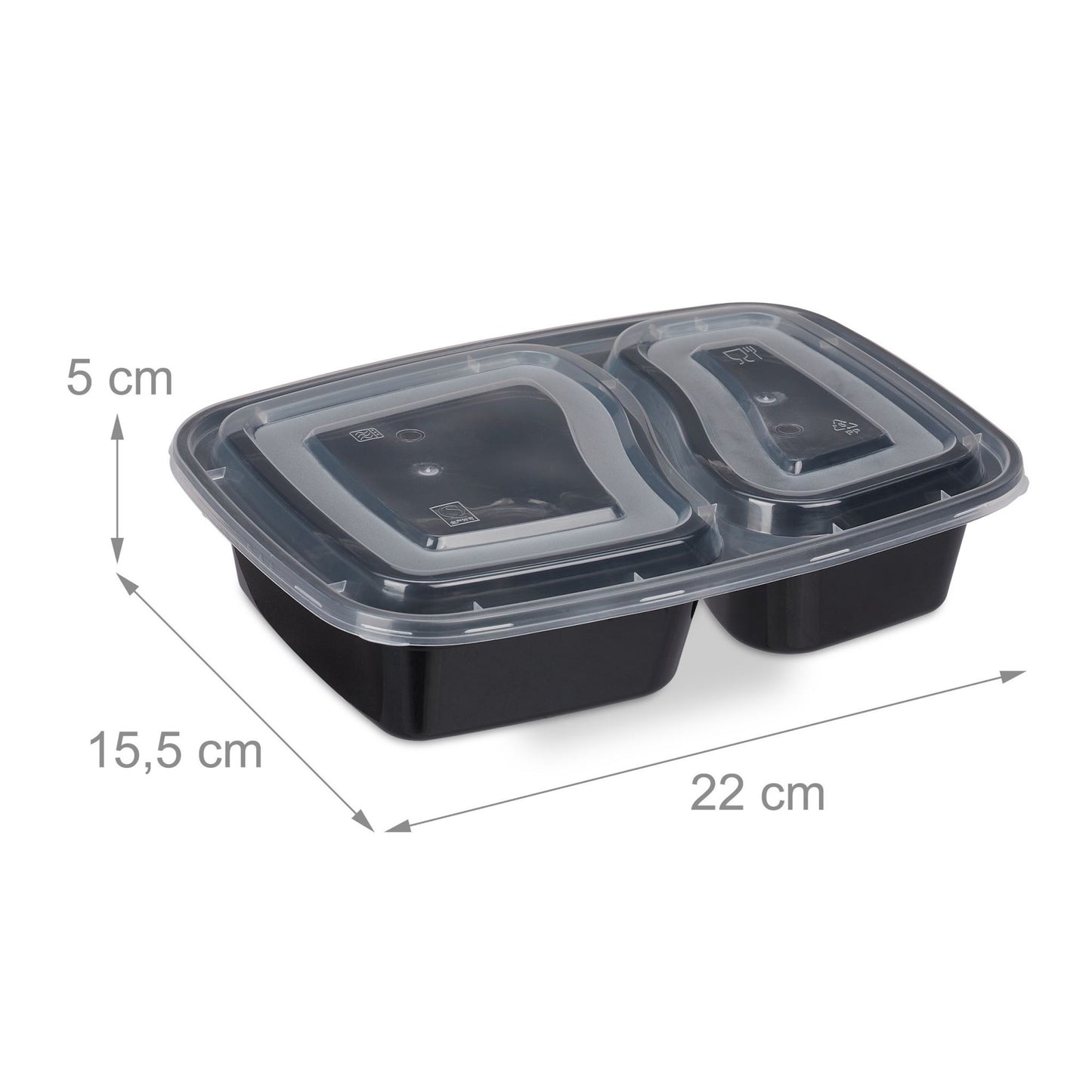 Set of 10 mealprep boxes, 2 compartments