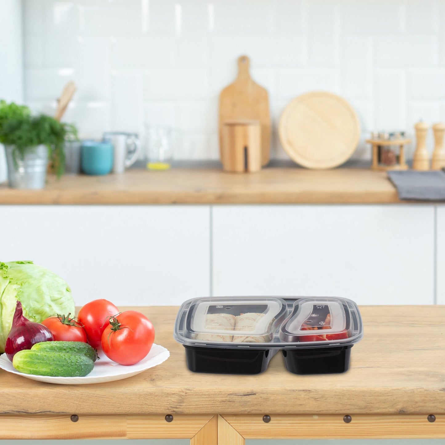 Set of 10 mealprep boxes, 2 compartments