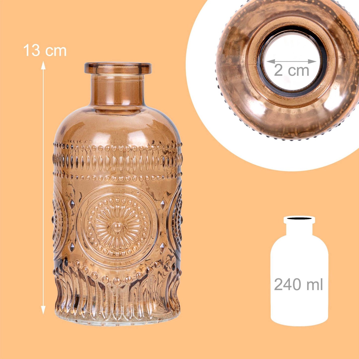 Set of 12 Small Glass Vases with Embossed Design