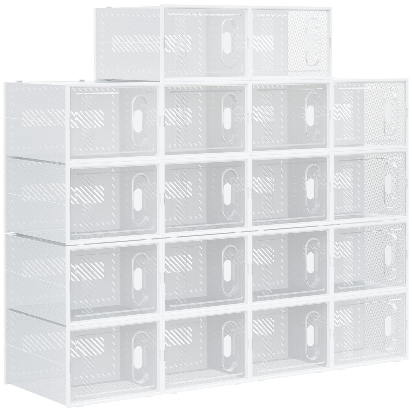 Transparent shoe boxes with magnetic doors, fit up to size 45