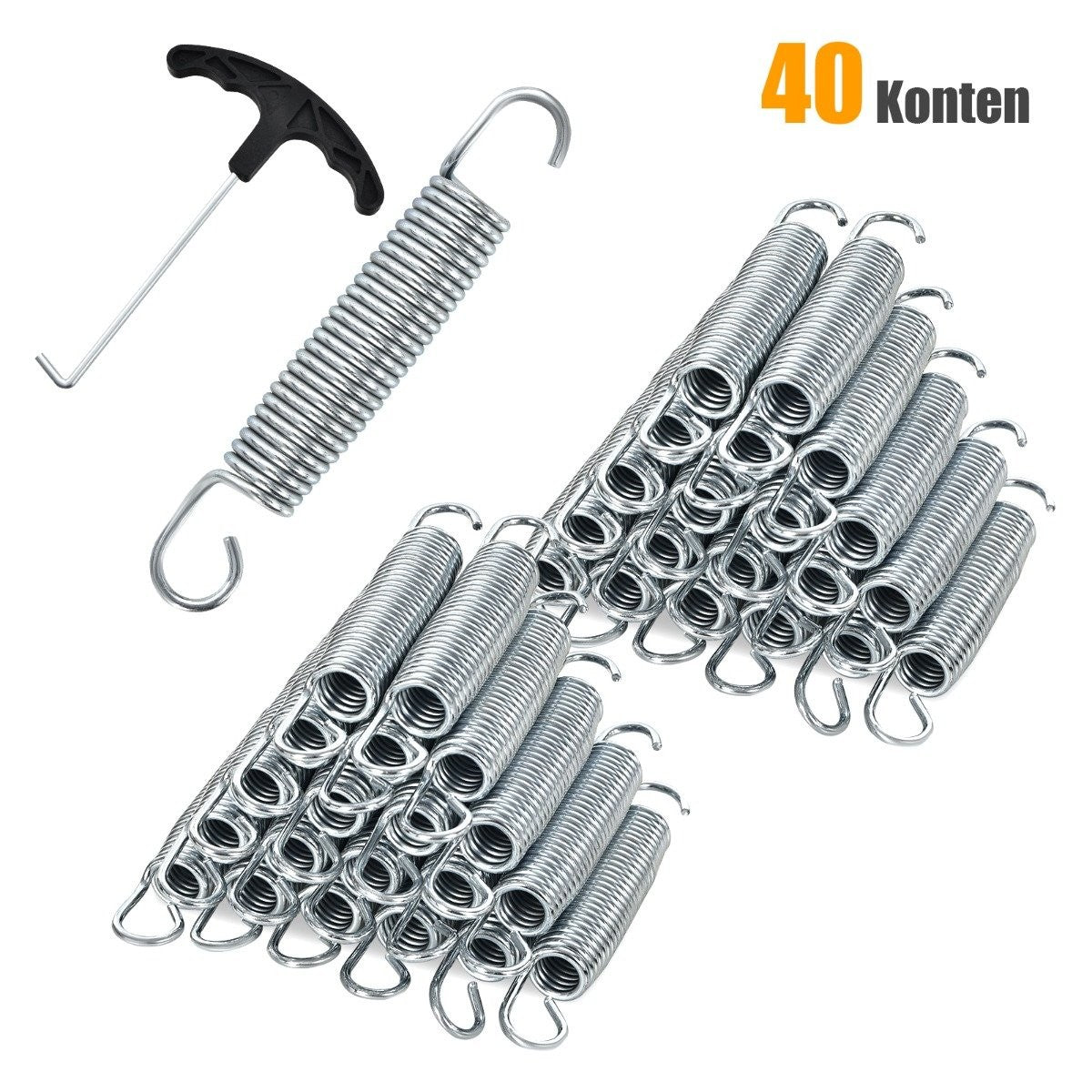 Set of 20 trampoline springs 14 cm heavy galvanized steel springs with T-hook pulling tool