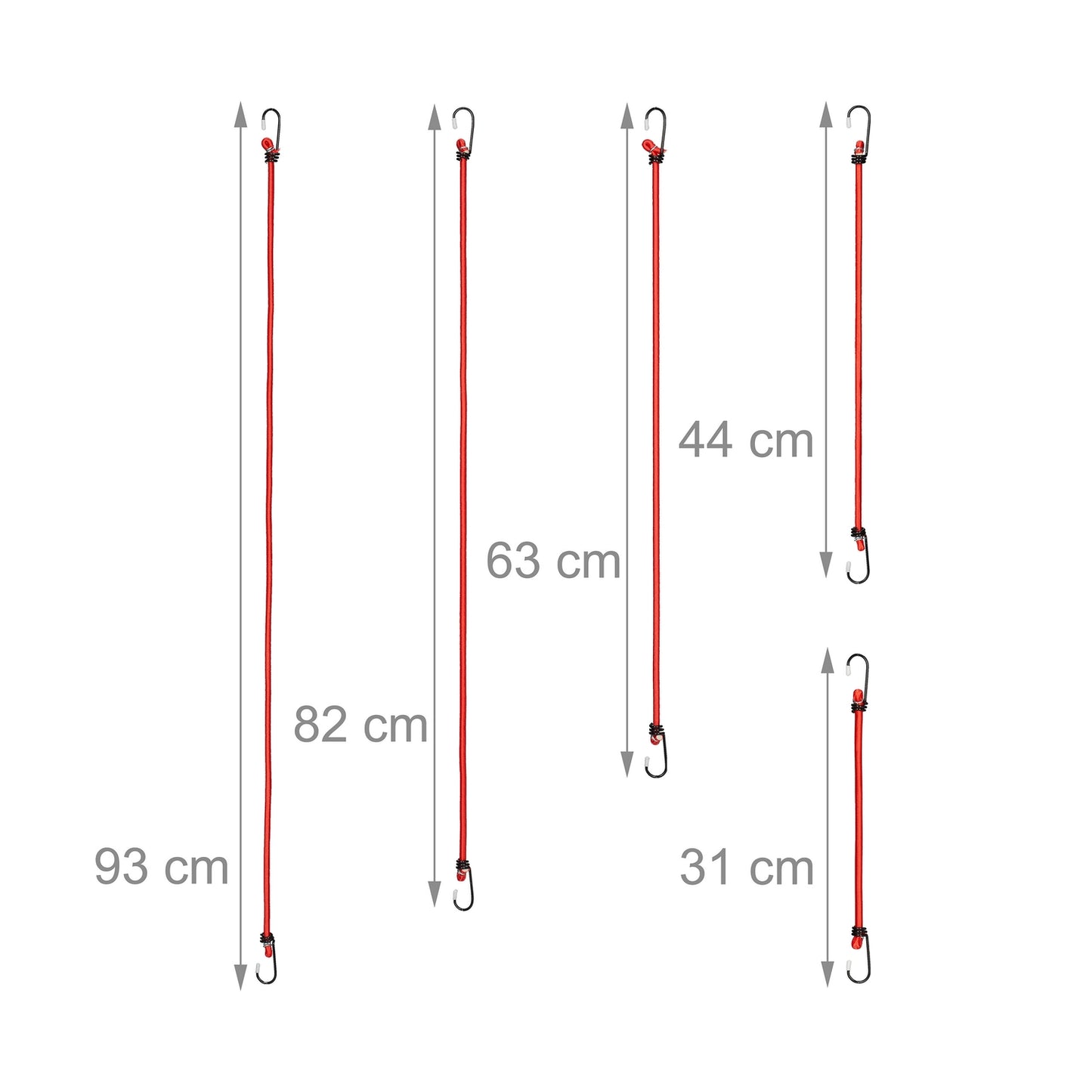 Set of 24 Red Bungee Cords in 5 Sizes