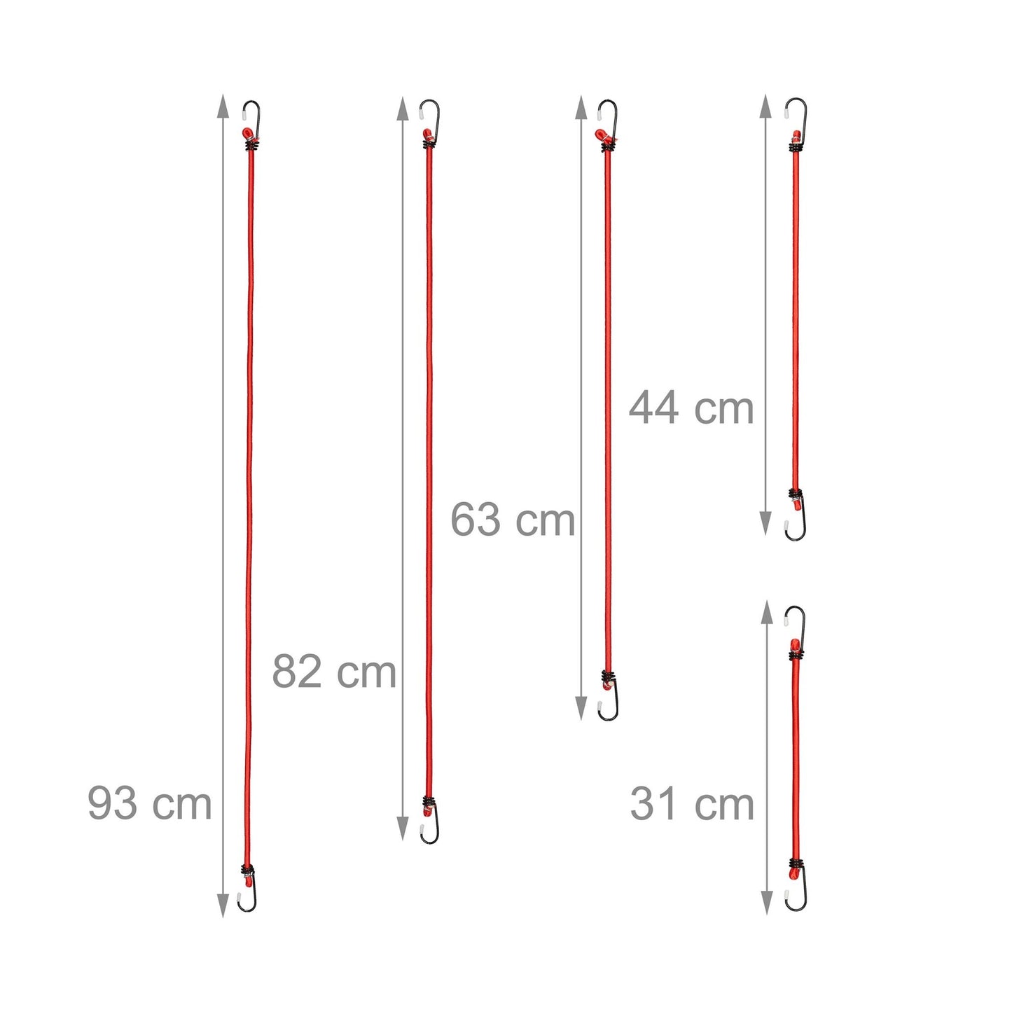 Set of 24 Red Bungee Cords in 5 Sizes
