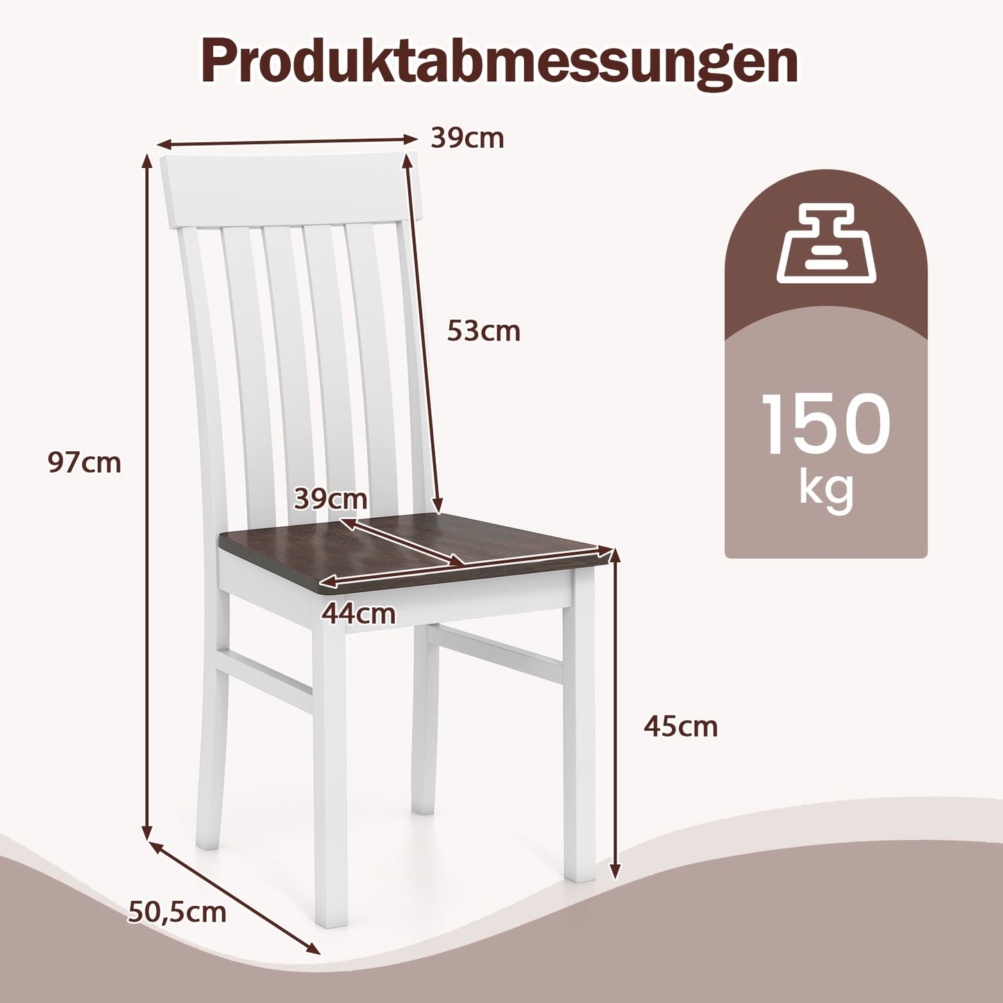 Set of 2 Armless Dining Chairs, Ergonomic, Brown