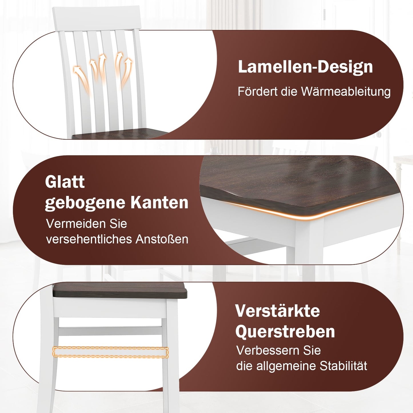 Set of 2 Armless Dining Chairs, Ergonomic, Brown