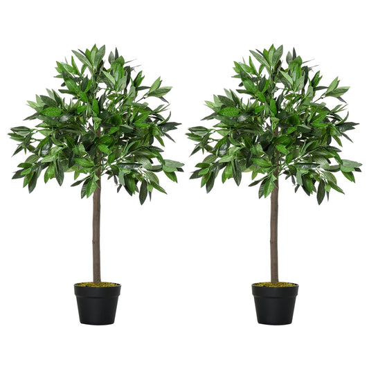Artificial laurel tree set, 90cm, cement pot indoor/outdoor