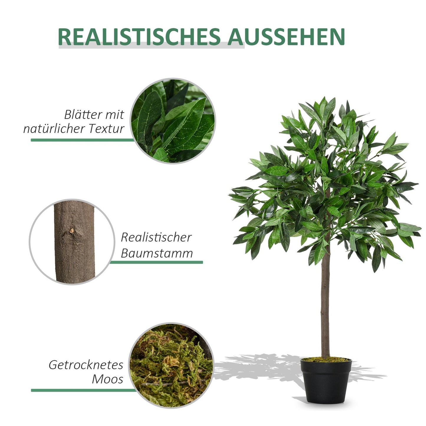 Artificial laurel tree set, 90cm, cement pot indoor/outdoor