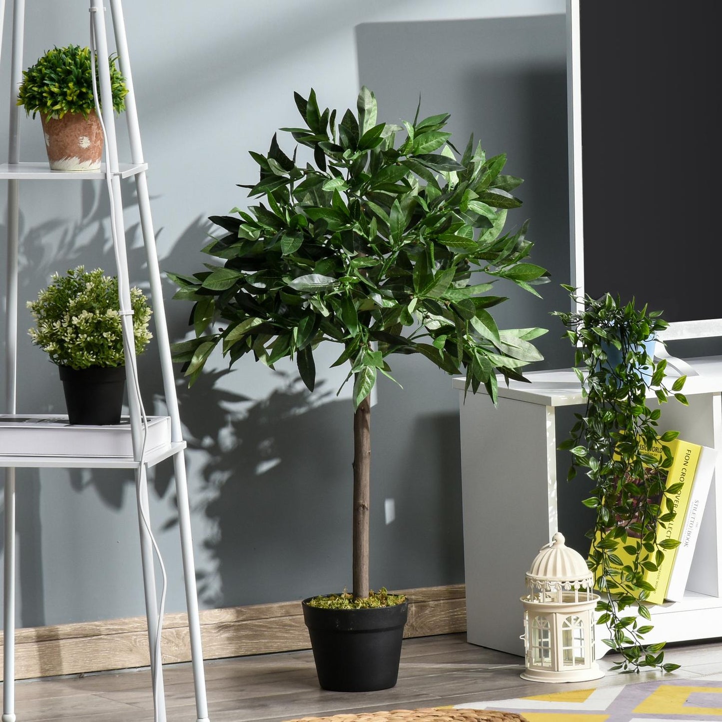 Artificial laurel tree set, 90cm, cement pot indoor/outdoor