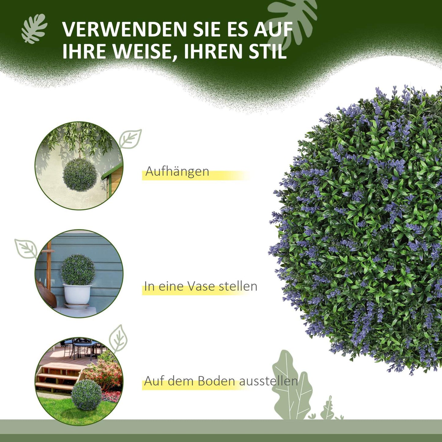 Artificial lavender: 42cm ball shaped plant for home and office