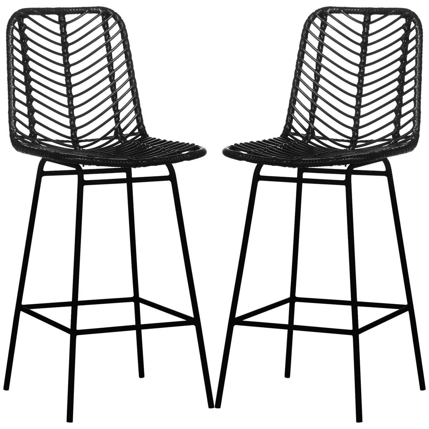 Black barstools, legs and footrests in steel, 2-pack