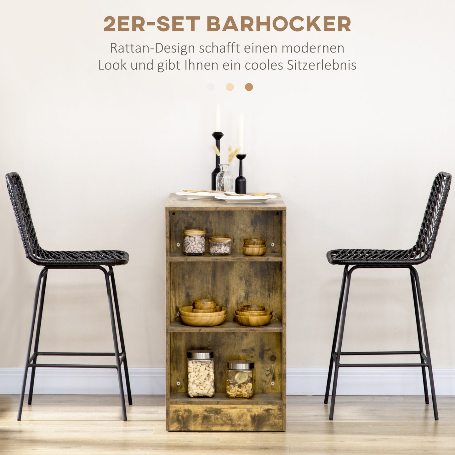 Black barstools, legs and footrests in steel, 2-pack