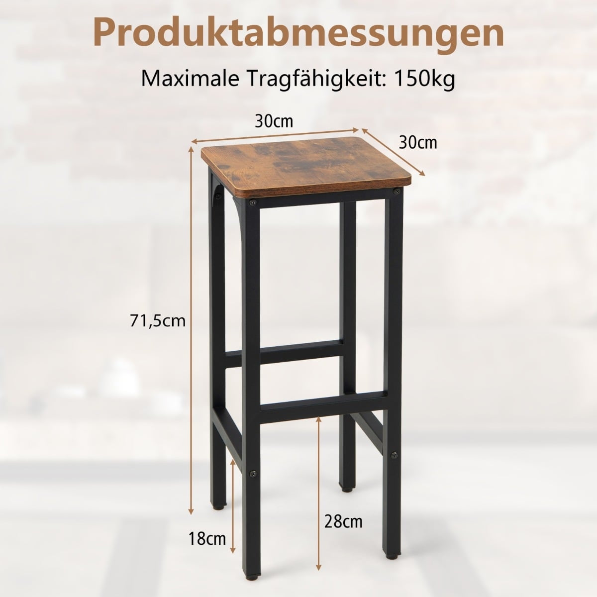 Set of 2 Bar Stools with Footrests, 150kg Capacity