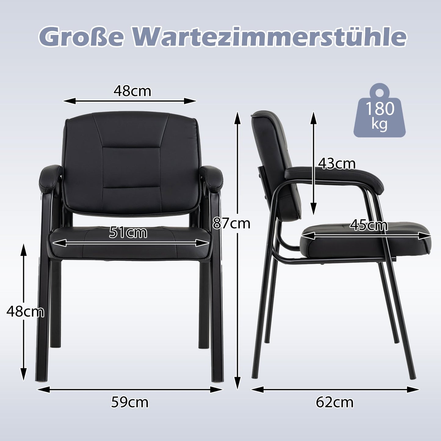 Set of 2 Black Conference Chairs with Padded Armrests