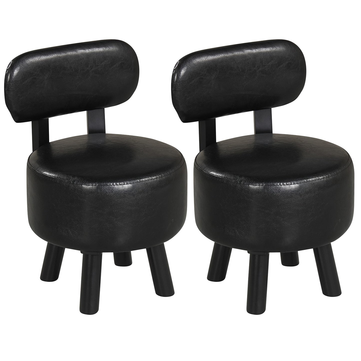 Set of 2 Black Faux Leather Stools with Backrest, 150kg Capacity