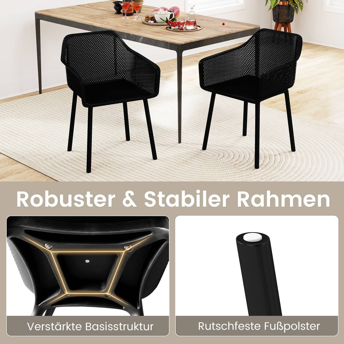 Set of 2 Black Plastic Dining Chairs with Mesh Back