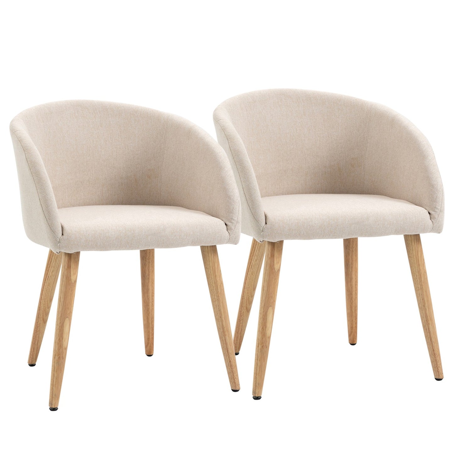 Set of 2 Dining Chairs, Linen Fabric, Metal Frame