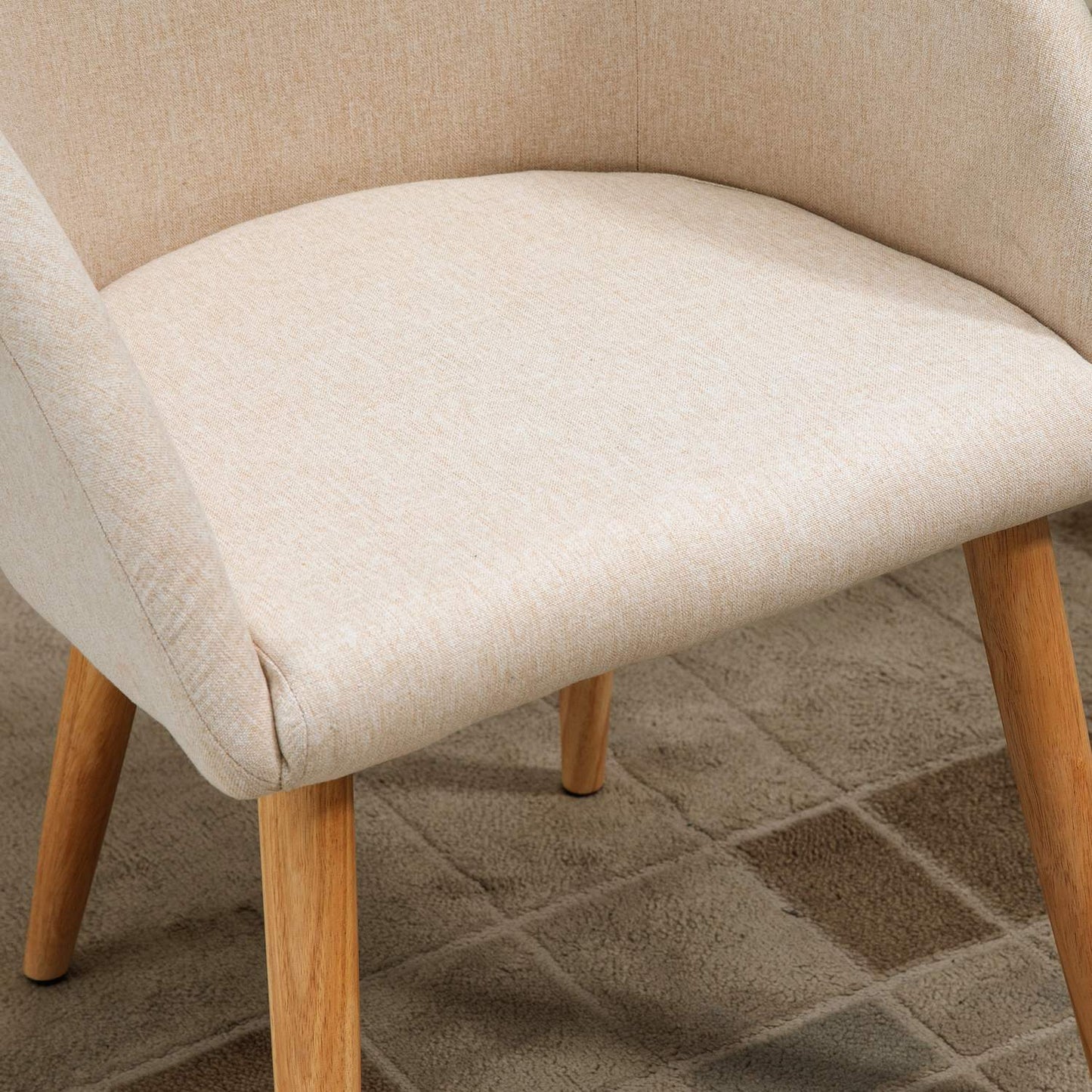 Set of 2 Dining Chairs, Linen Fabric, Metal Frame