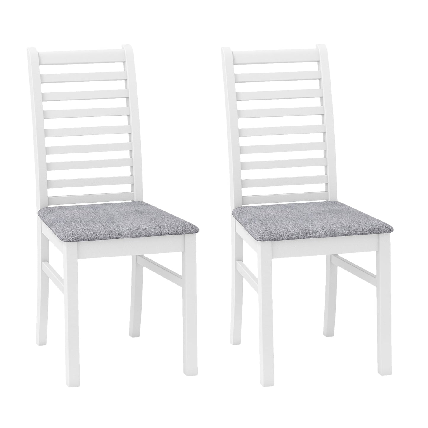 Set of 2 Faux Leather Dining Chairs, Rubberwood Legs, White/Grey