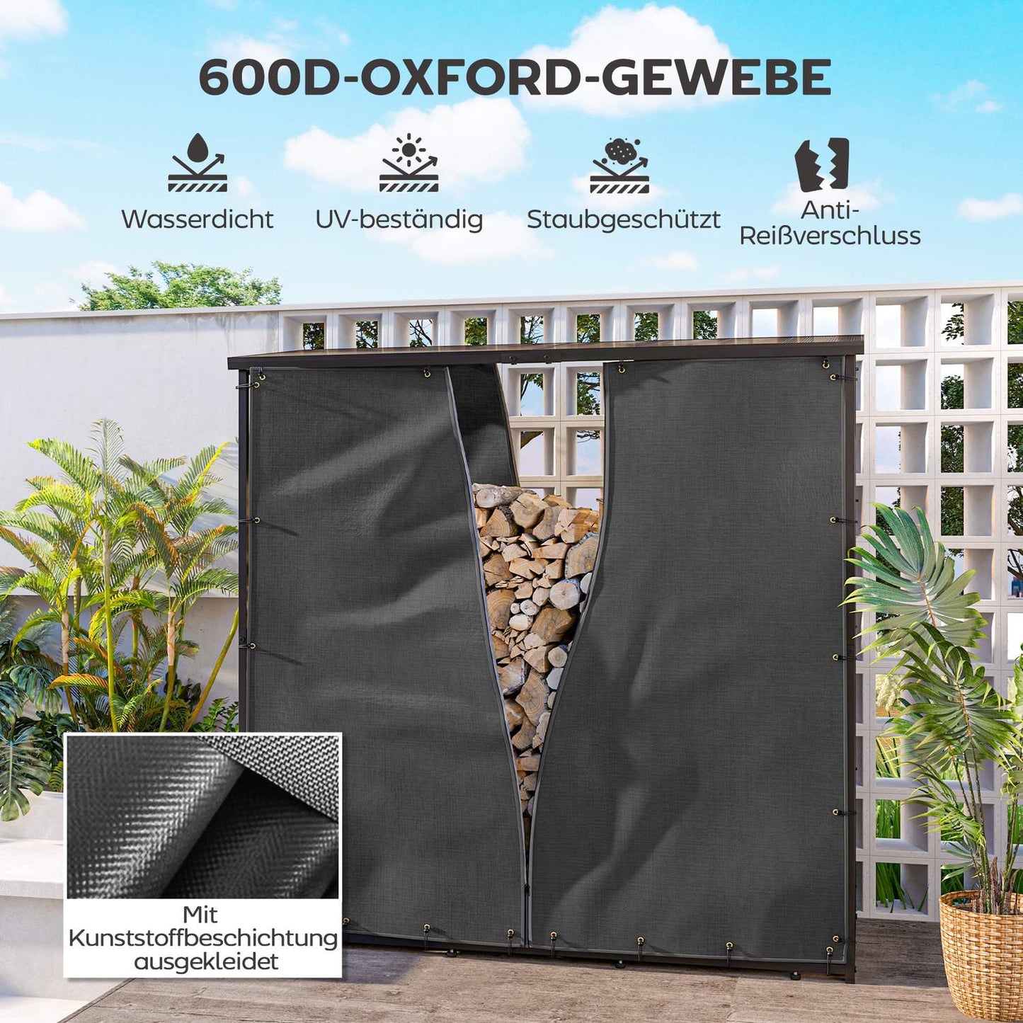 Waterproof 600D Oxford Firewood Rack Cover, Set of 2, Black