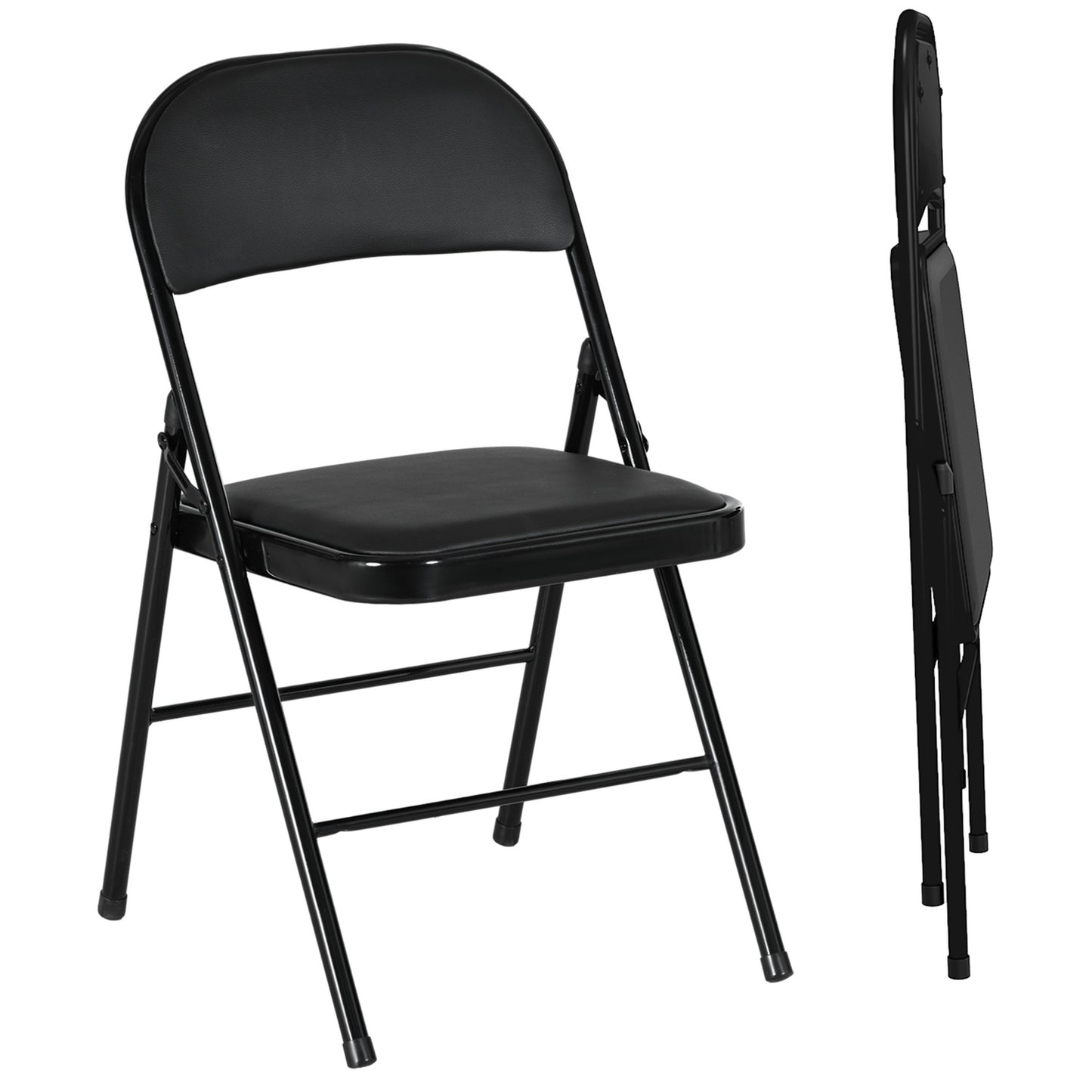 Portable black folding chair set in artificial leather, steel legs