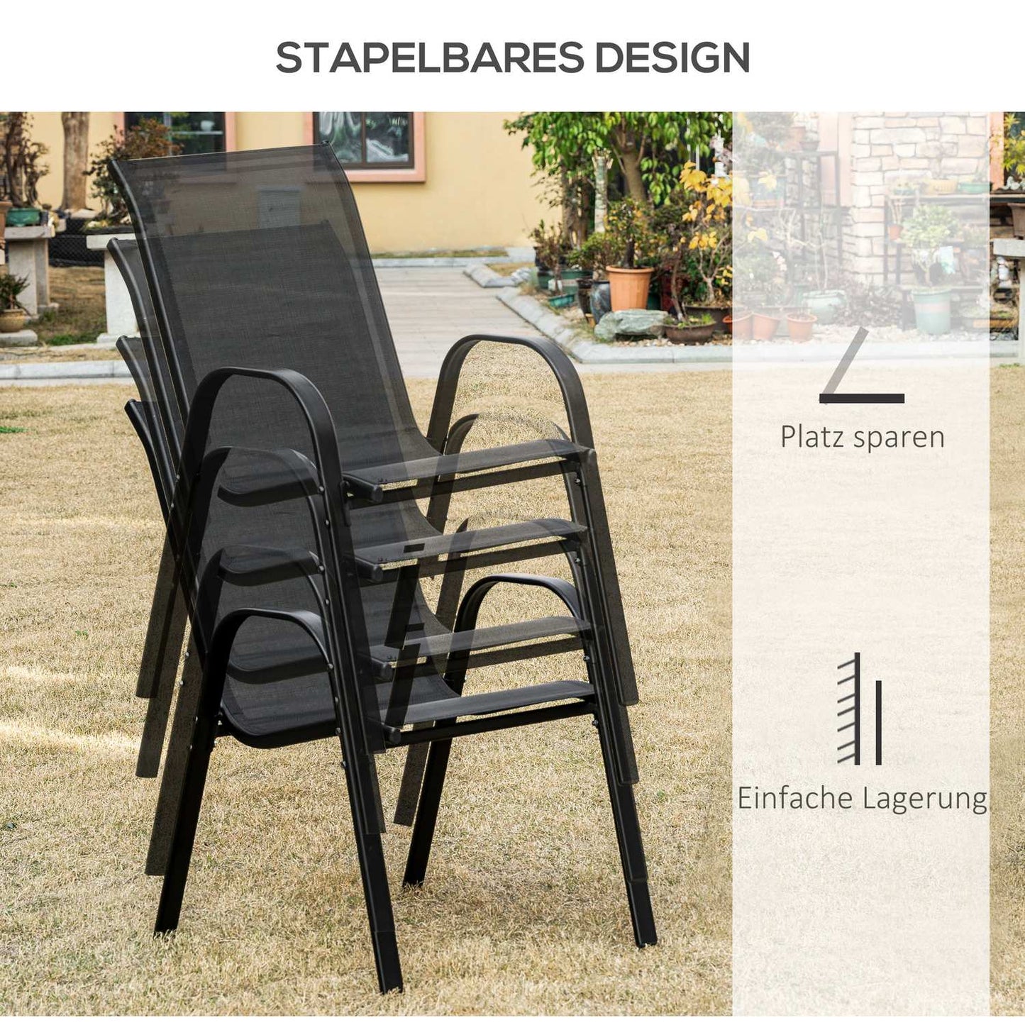 Garden chairs in black mesh - set of 2, with armrests