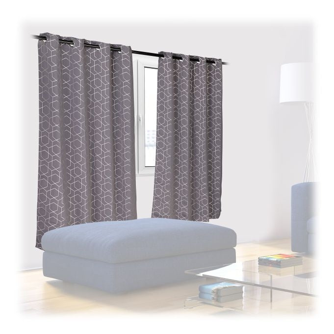 Set of 2 Grey Curtains with Pattern