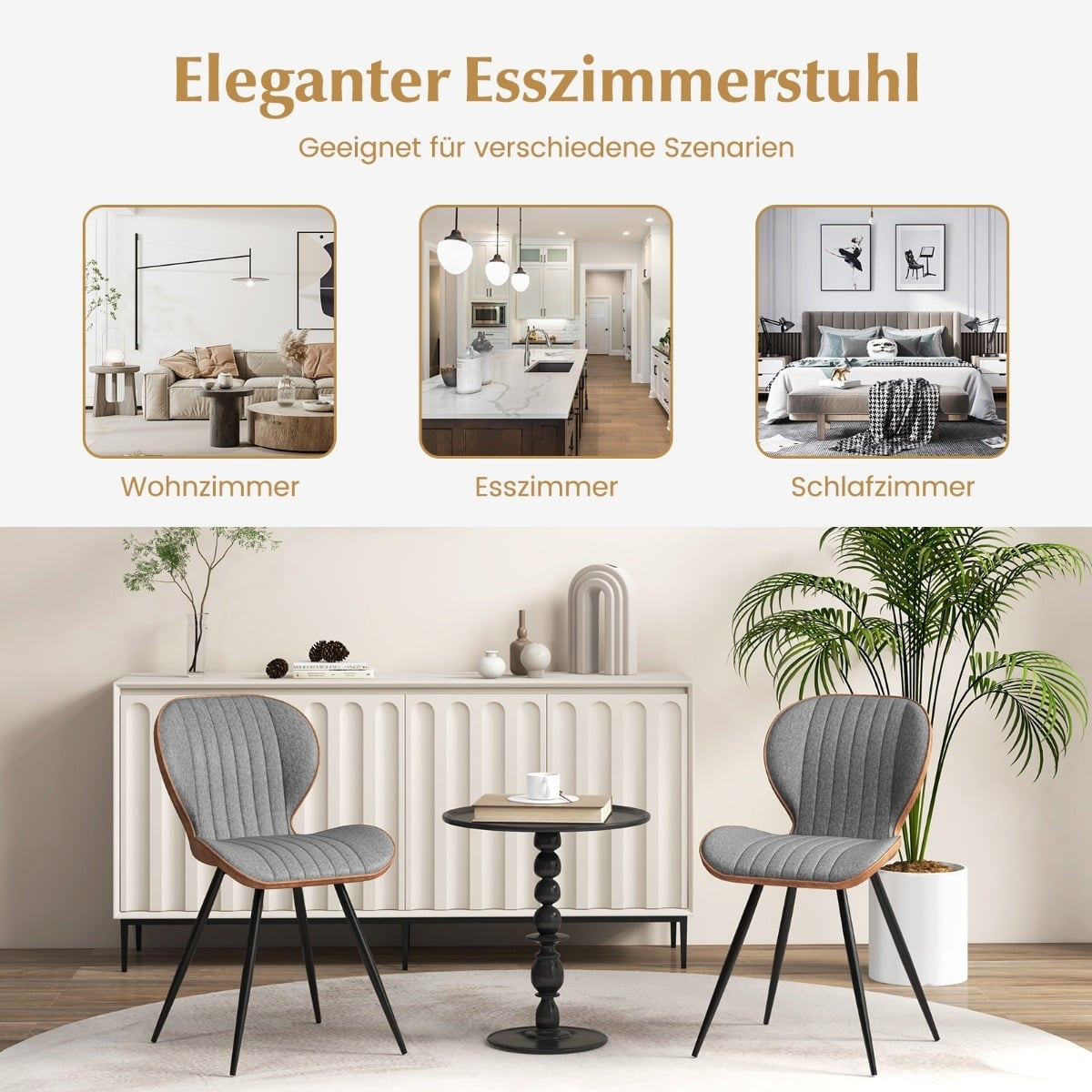Set of 2 Grey Dining Chairs, Padded, Curved Back, 150kg Capacity