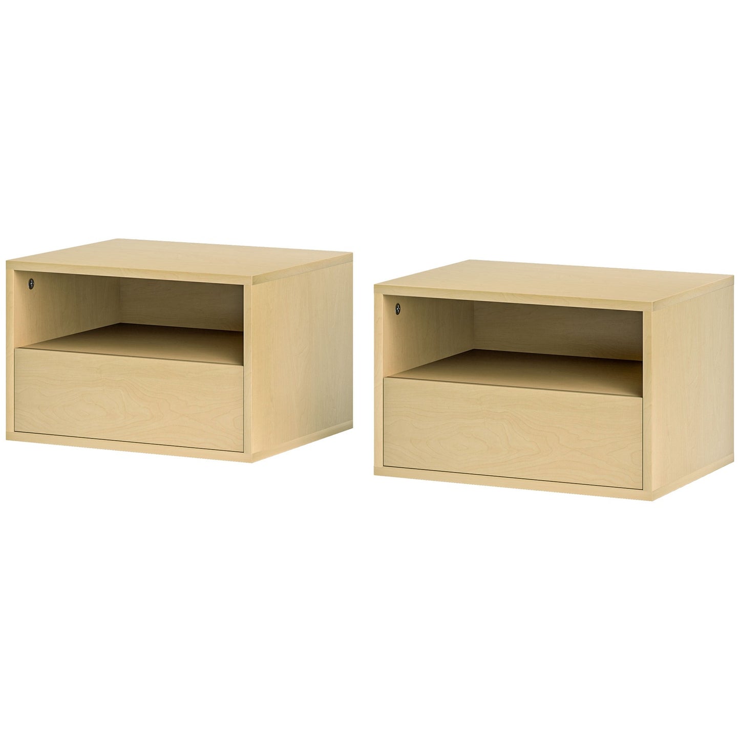 Floating bedside table - natural wood, drawer, shelf