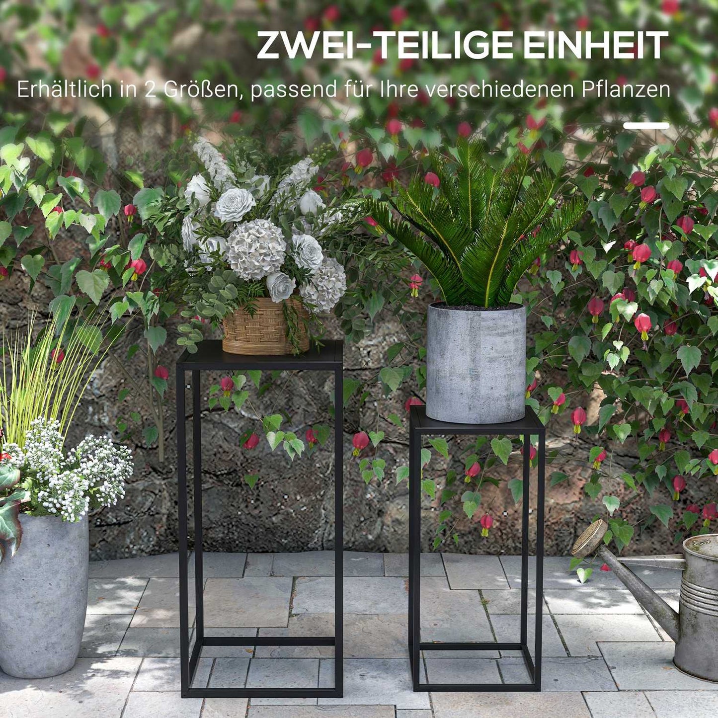 Black Steel Plant Stools, set of 2 - indoor/outdoor use