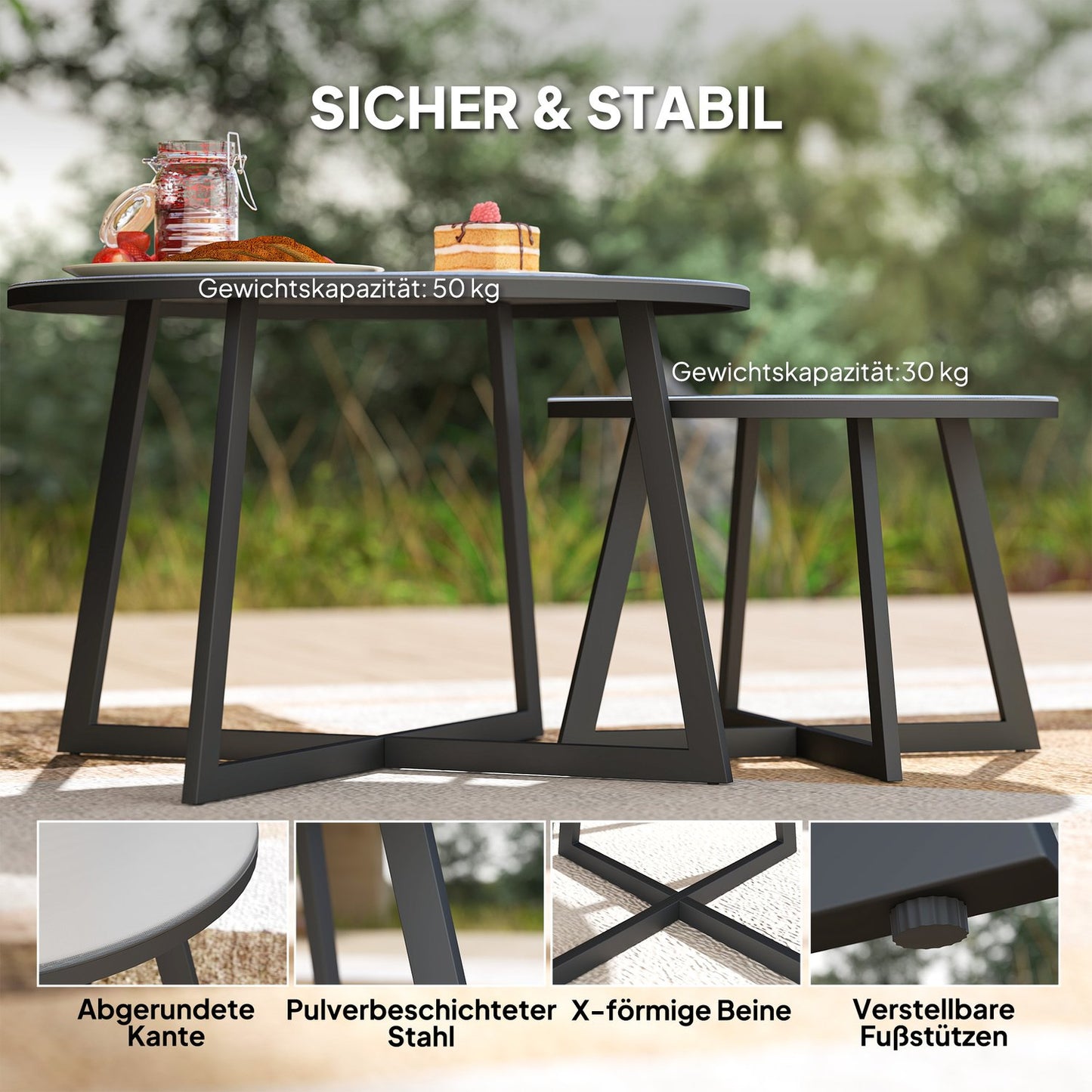 Outdoor Stackable Glass Side Tables - Round, Weather Resistant