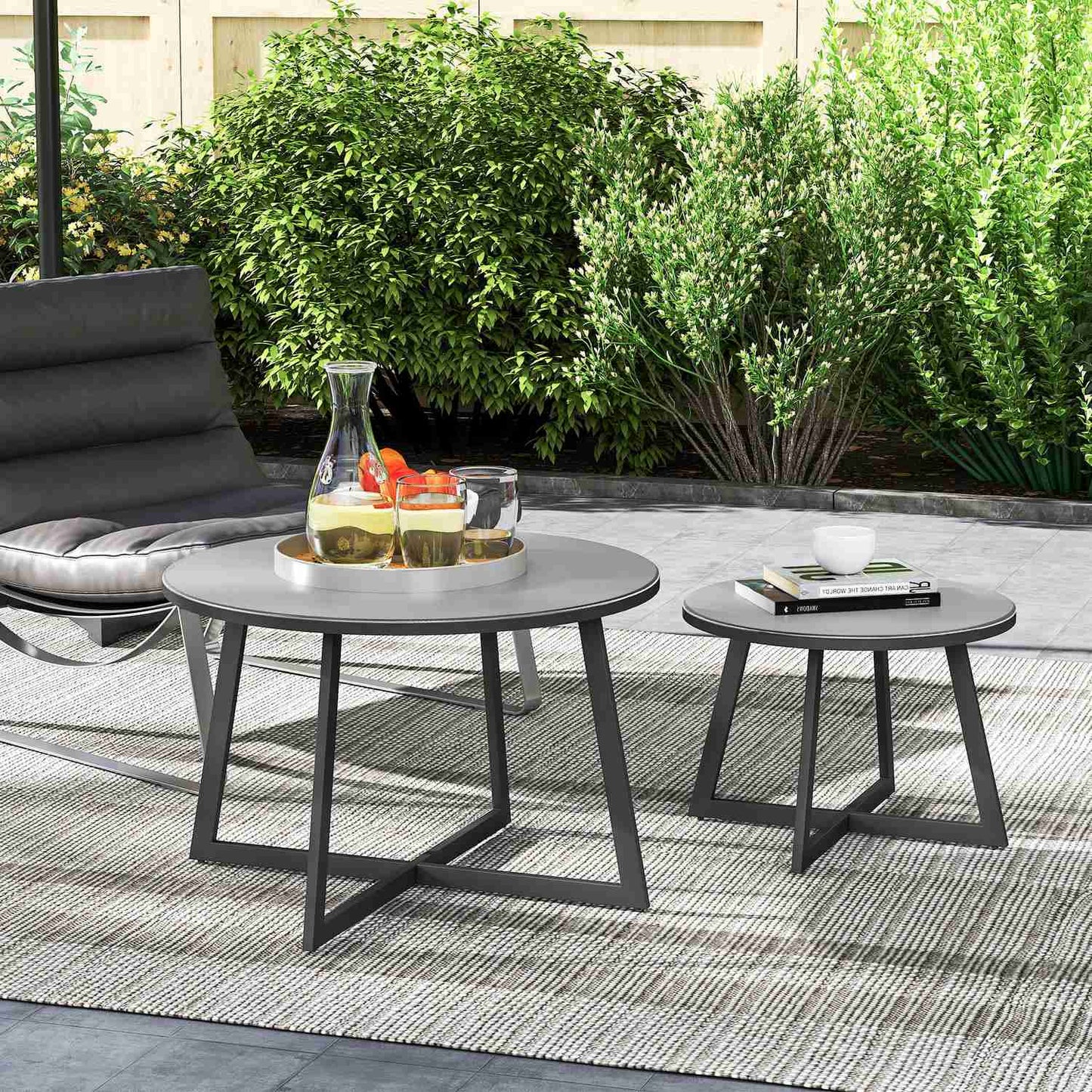 Outdoor Stackable Glass Side Tables - Round, Weather Resistant