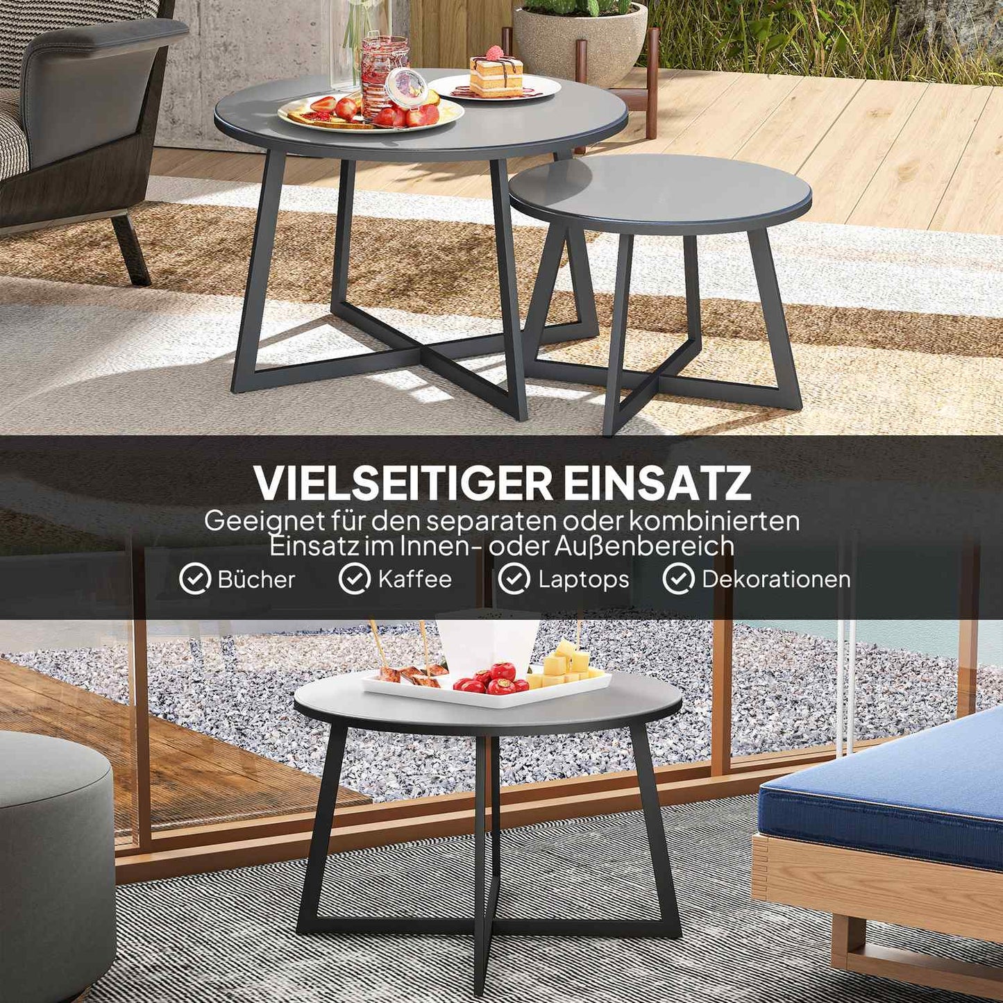 Outdoor Stackable Glass Side Tables - Round, Weather Resistant