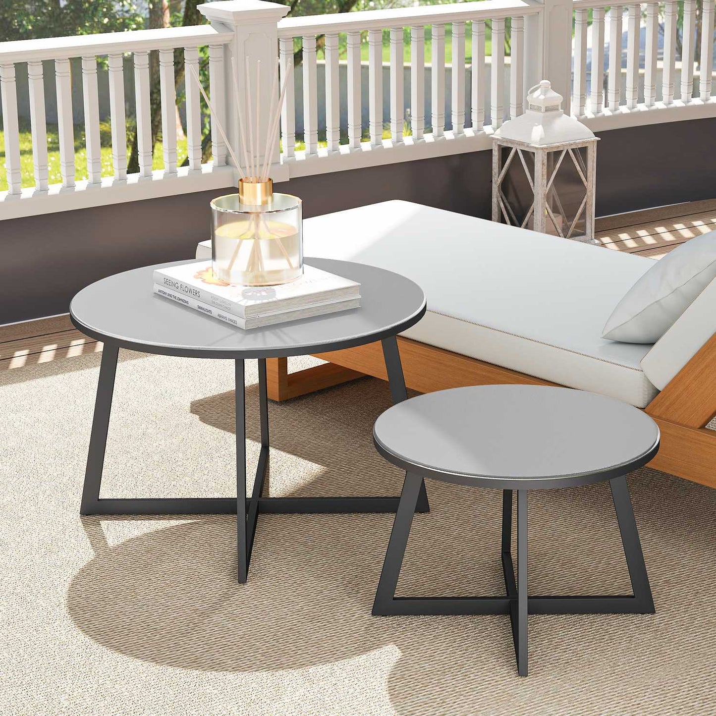Outdoor Stackable Glass Side Tables - Round, Weather Resistant