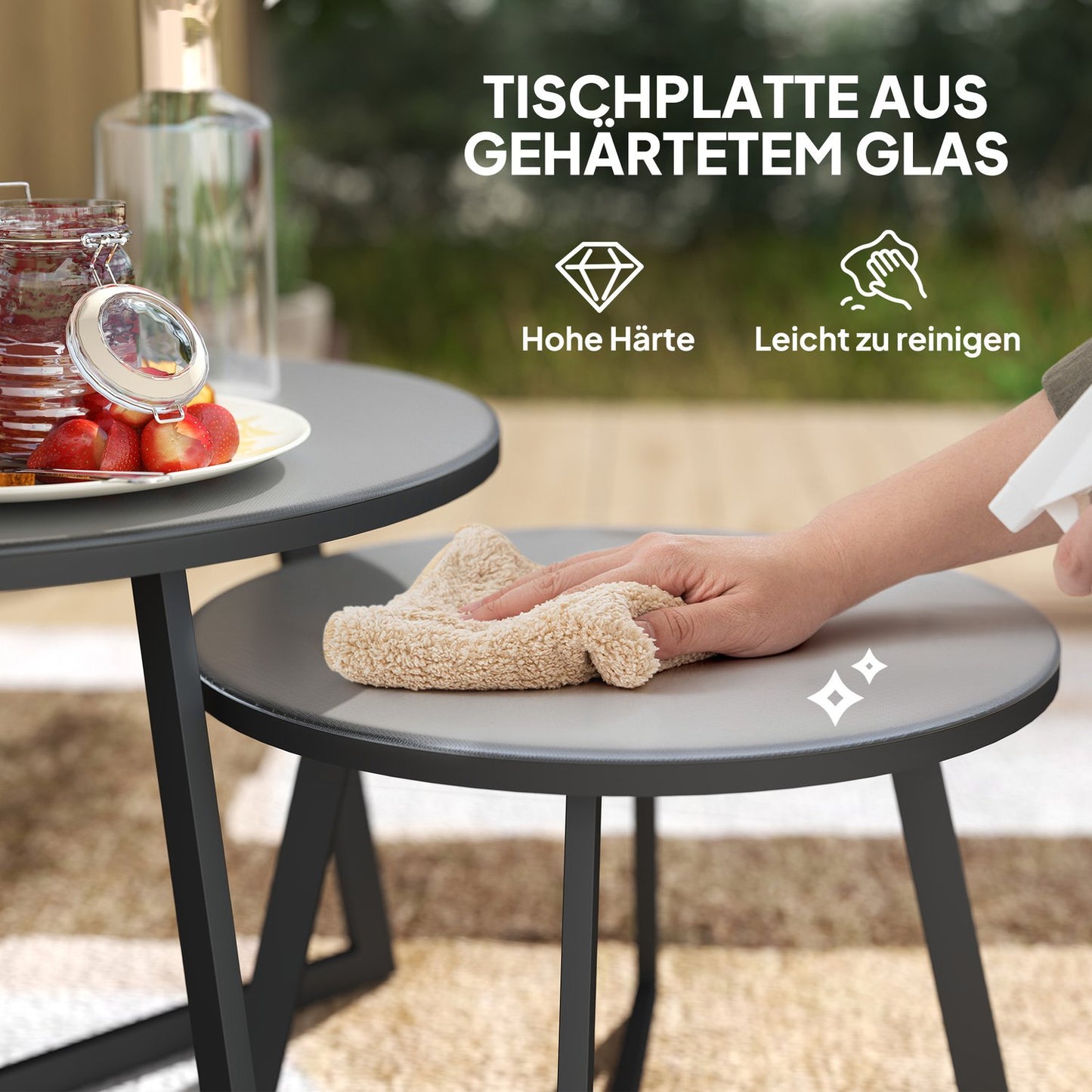 Outdoor Stackable Glass Side Tables - Round, Weather Resistant