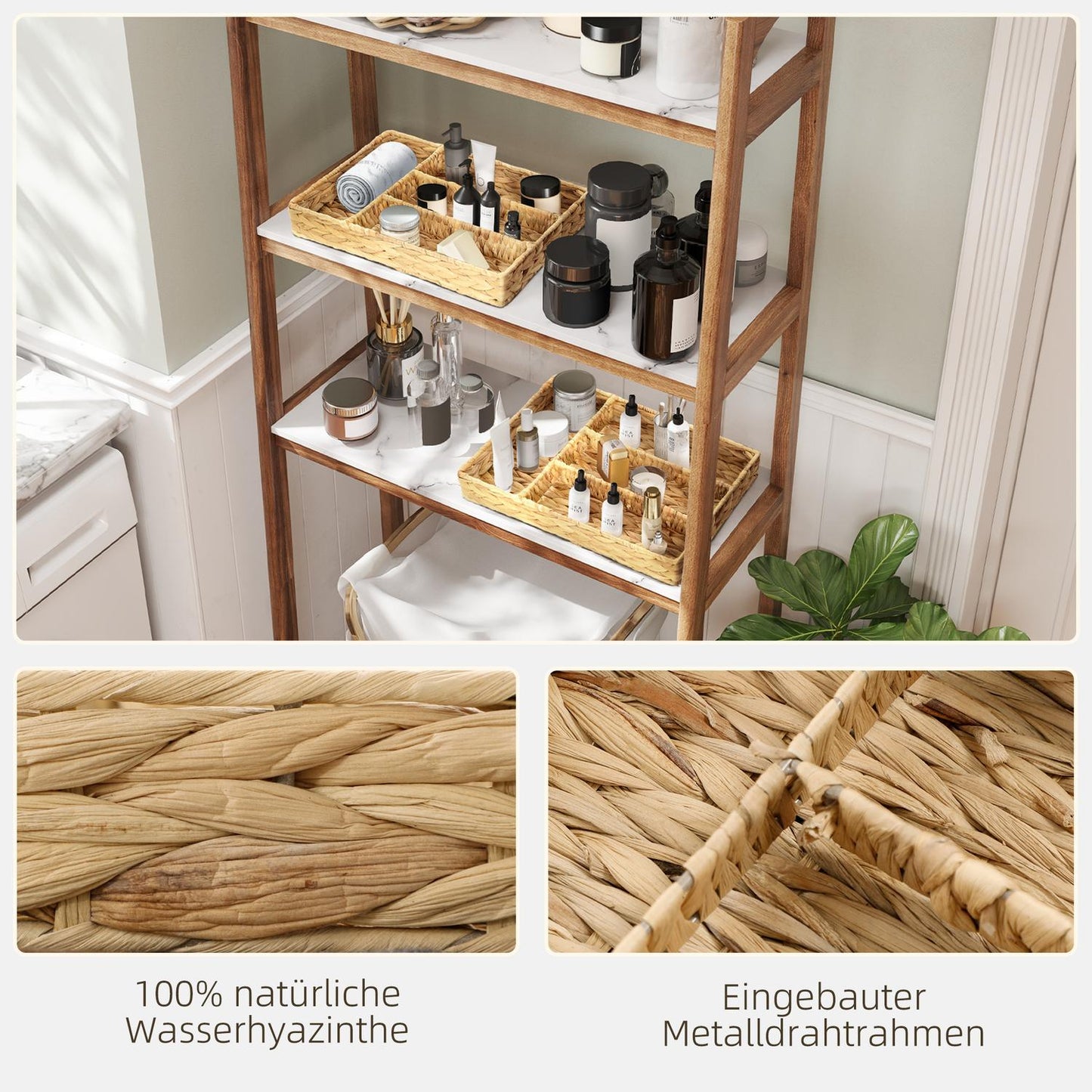 Woven Water Hyacinth Storage Baskets, Set of 2, Natural Wood