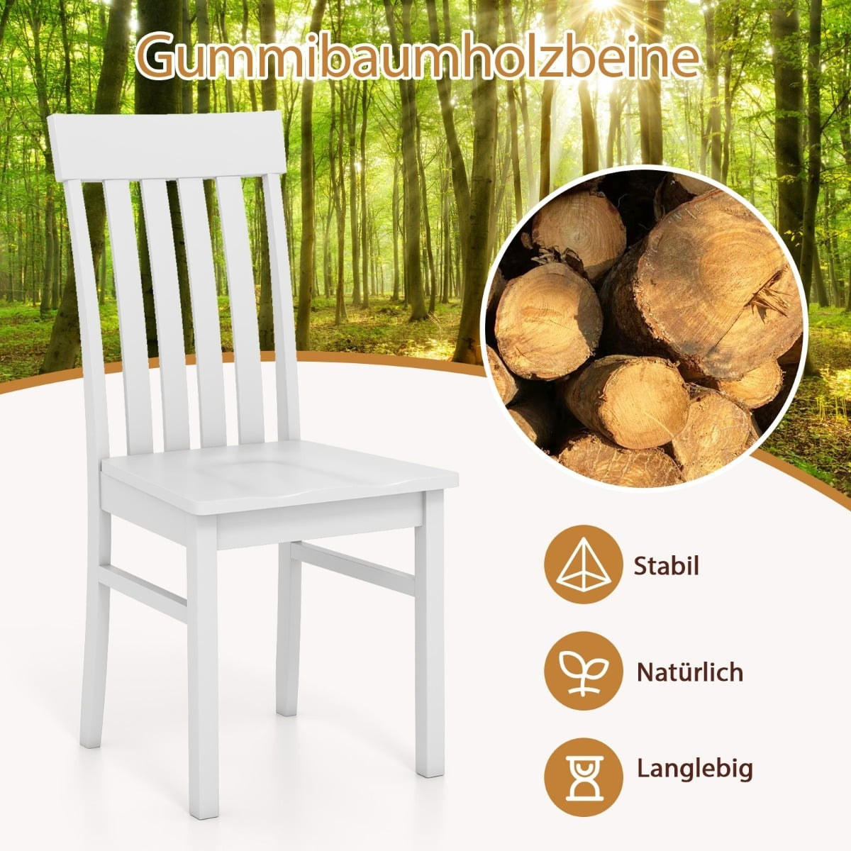 Set of 2 White Armless Dining Chairs, Ergonomic Design
